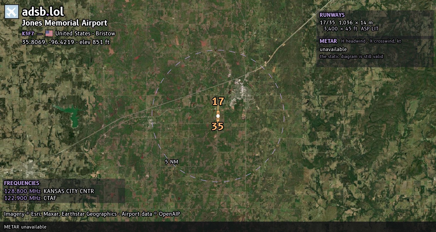 Satellite map with the runway layout of Jones Memorial Airport (K3F7)