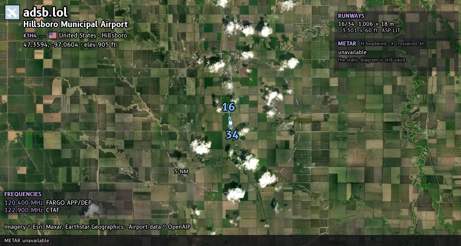 Satellite map with the runway layout of Hillsboro Municipal Airport (K3H4)