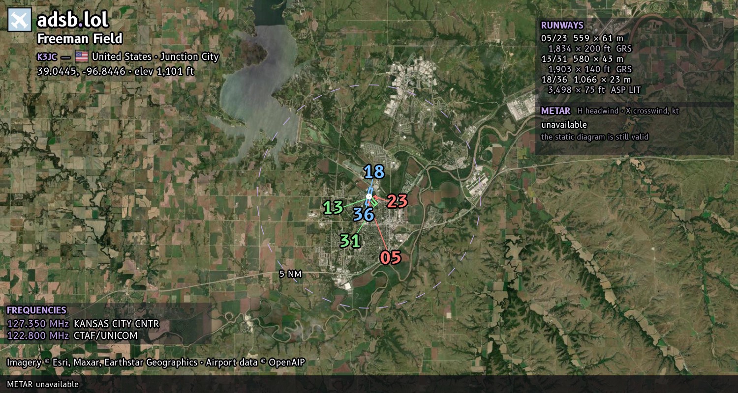 Satellite map with the runway layout of Freeman Field (K3JC)