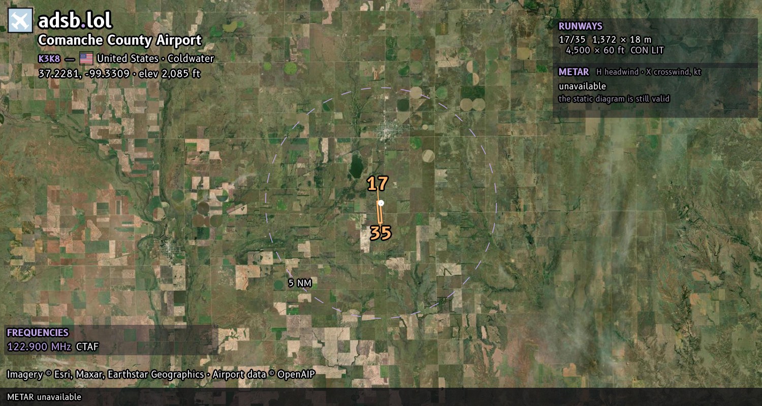Satellite map with the runway layout of Comanche County Airport (K3K8)