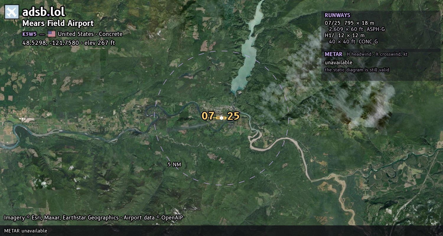 Satellite map with the runway layout of Mears Field Airport (K3W5)