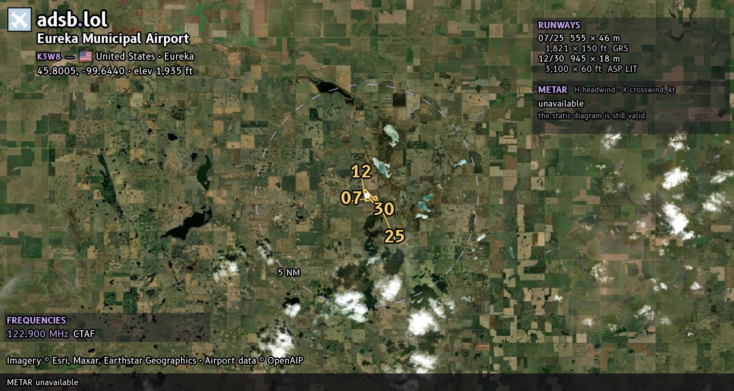 Satellite map with the runway layout of Eureka Municipal Airport (K3W8)