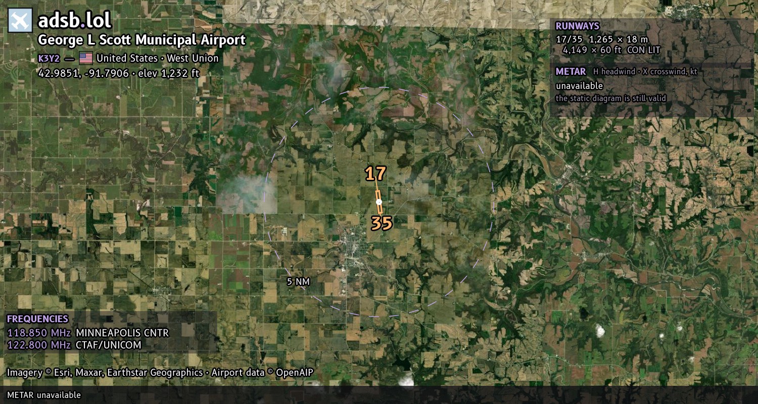 Satellite map with the runway layout of George L Scott Municipal Airport (K3Y2)
