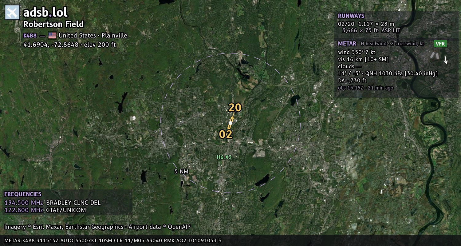 Satellite map with the runway layout of Robertson Field (K4B8)