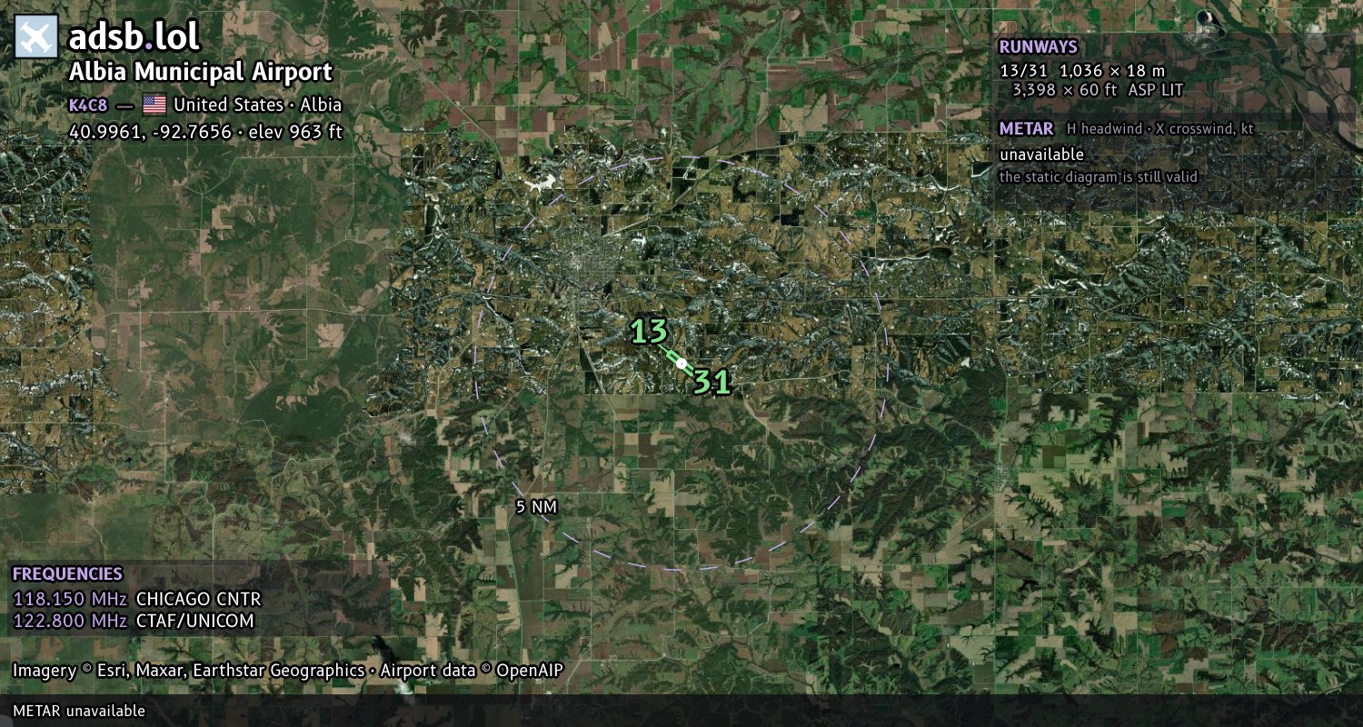 Satellite map with the runway layout of Albia Municipal Airport (K4C8)