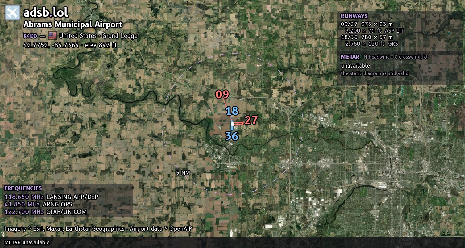 Satellite map with the runway layout of Abrams Municipal Airport (K4D0)