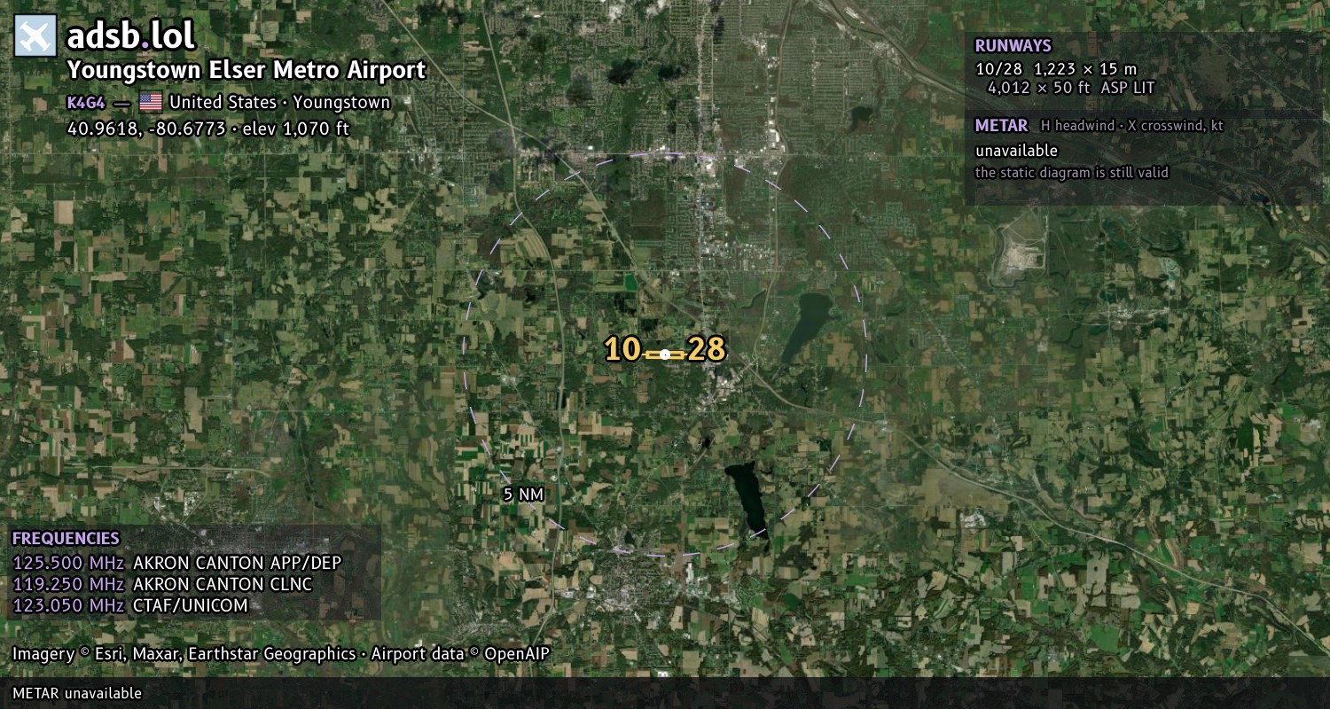 Satellite map with the runway layout of Youngstown Elser Metro Airport (K4G4)