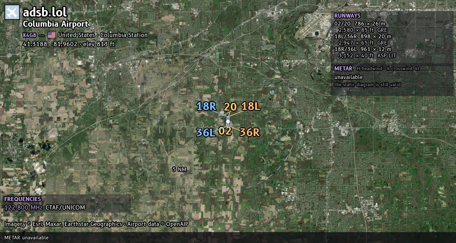 Satellite map with the runway layout of Columbia Airport (K4G8)