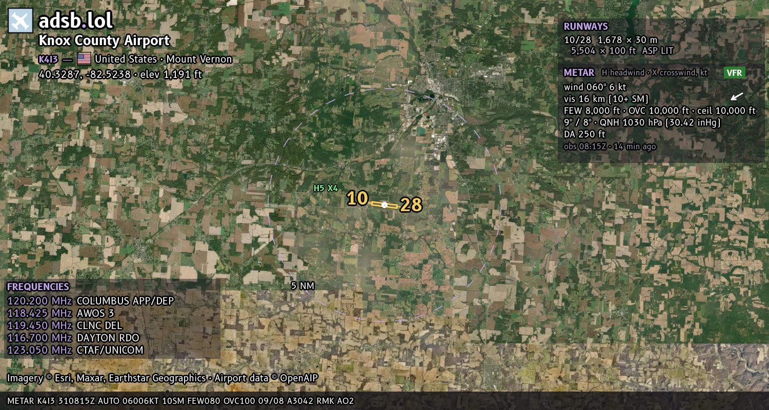 Satellite map with the runway layout of Knox County Airport (K4I3)