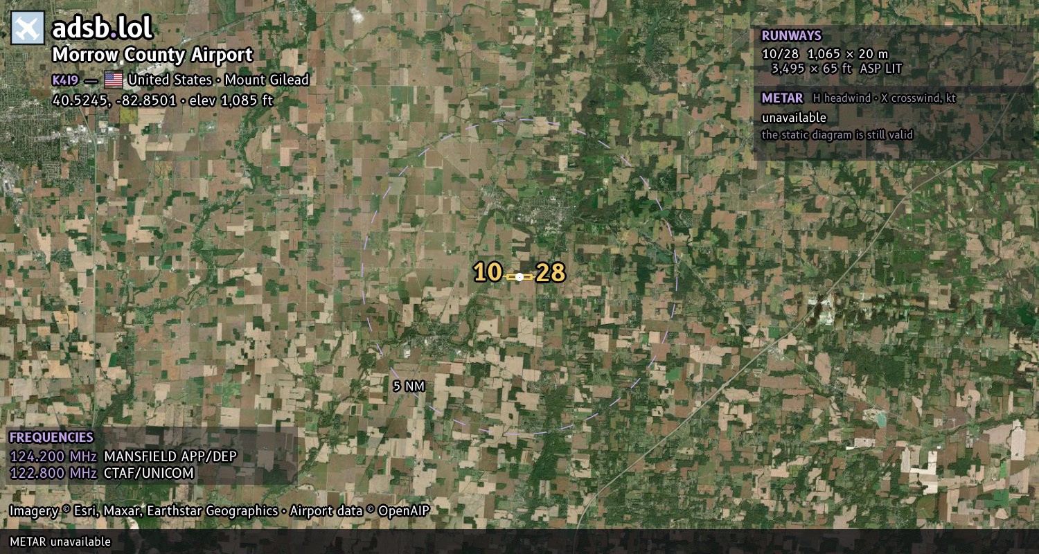 Satellite map with the runway layout of Morrow County Airport (K4I9)