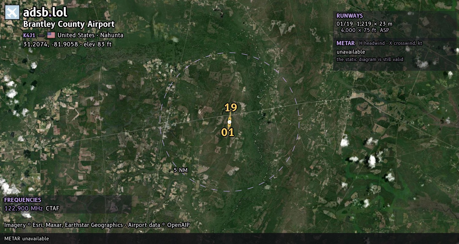 Satellite map with the runway layout of Brantley County Airport (K4J1)