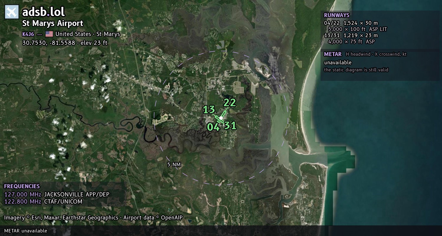 Satellite map with the runway layout of St Marys Airport (K4J6)
