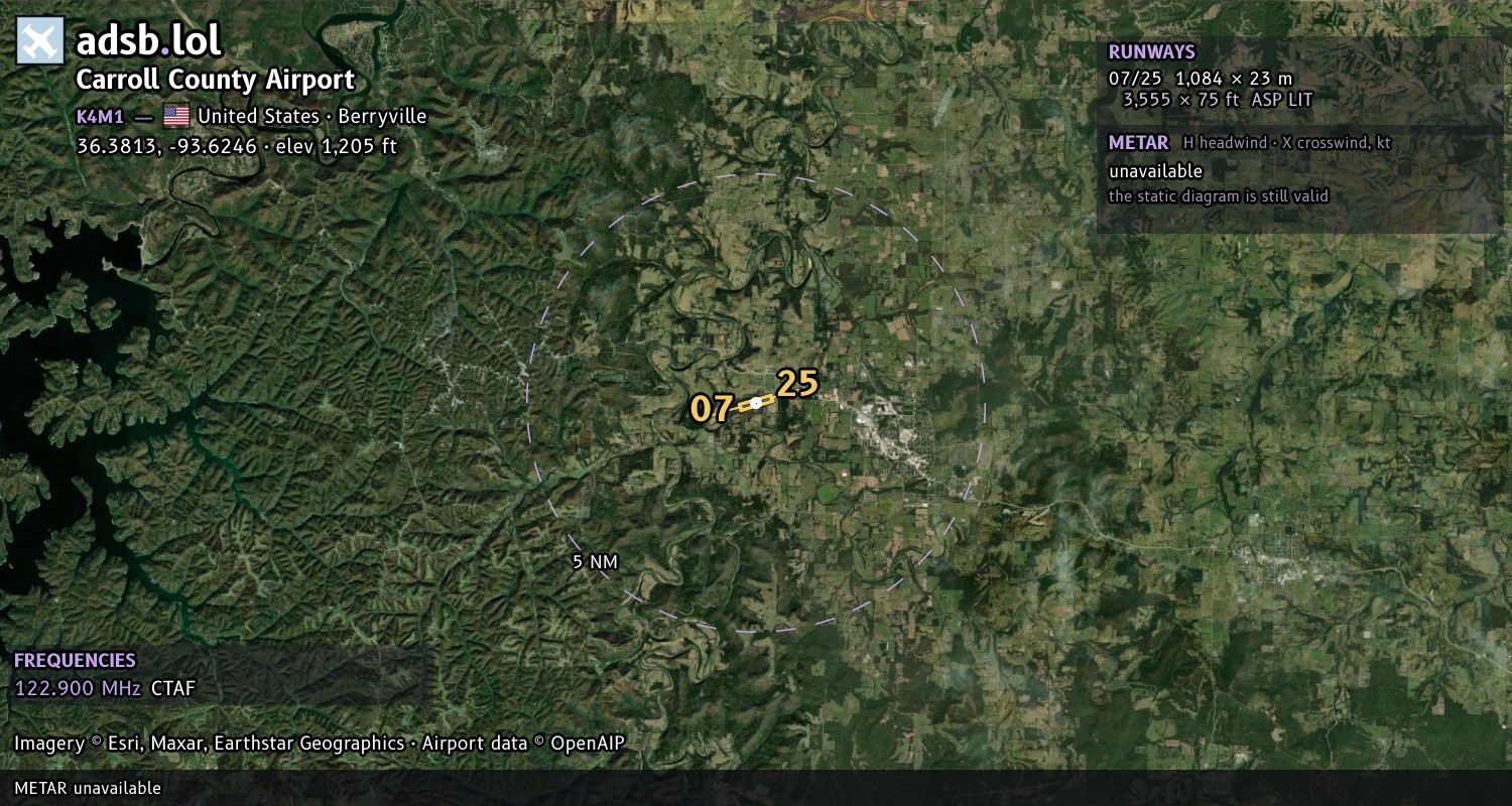 Satellite map with the runway layout of Carroll County Airport (K4M1)