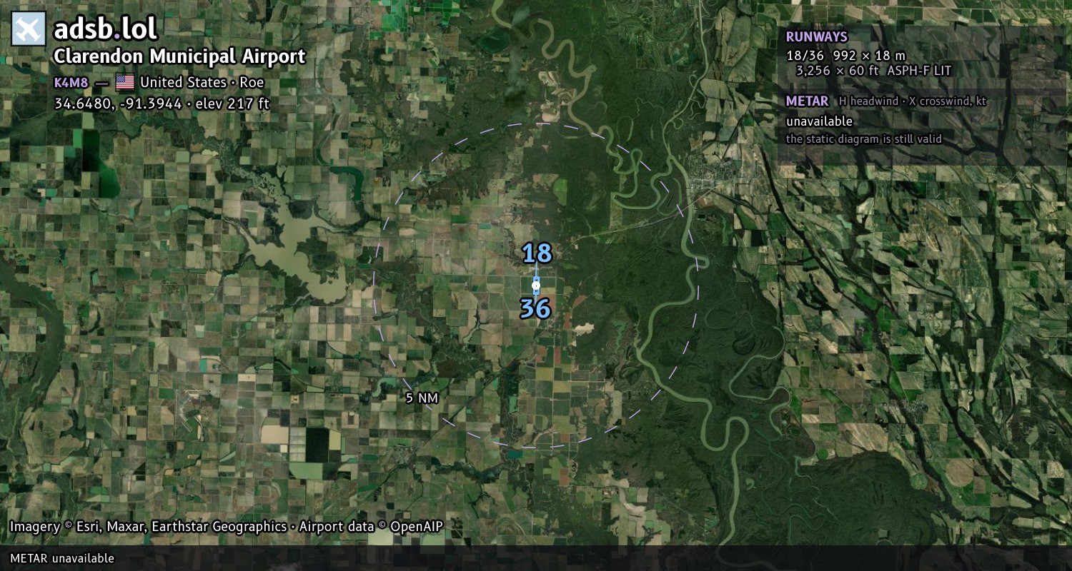 Satellite map with the runway layout of Clarendon Municipal Airport (K4M8)