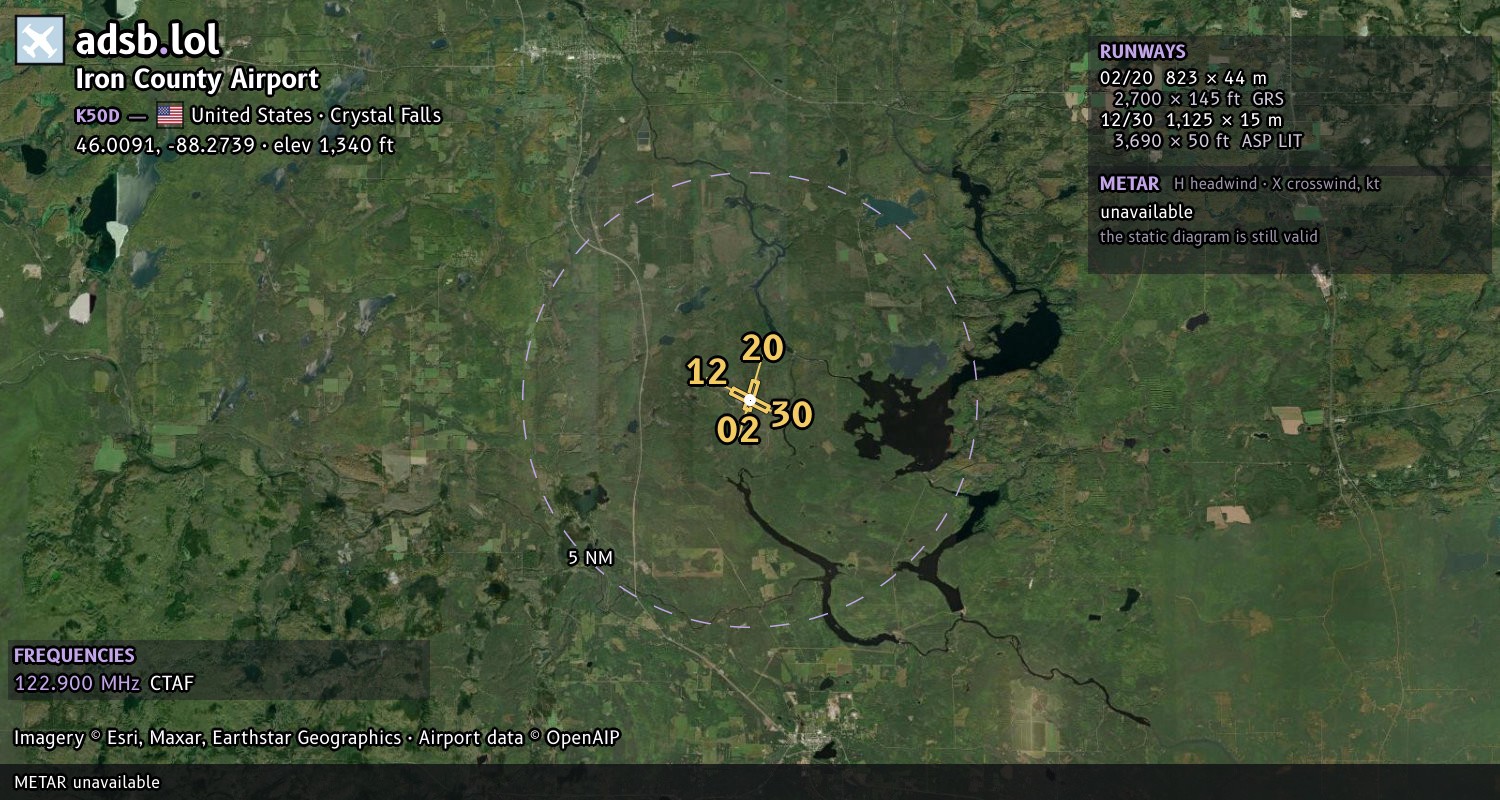 Satellite map with the runway layout of Iron County Airport (K50D)
