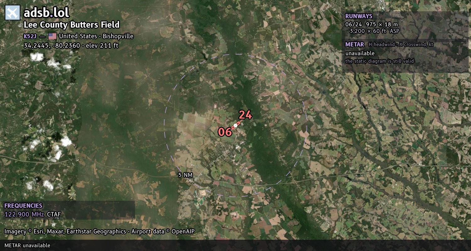 Satellite map with the runway layout of Lee County Butters Field (K52J)