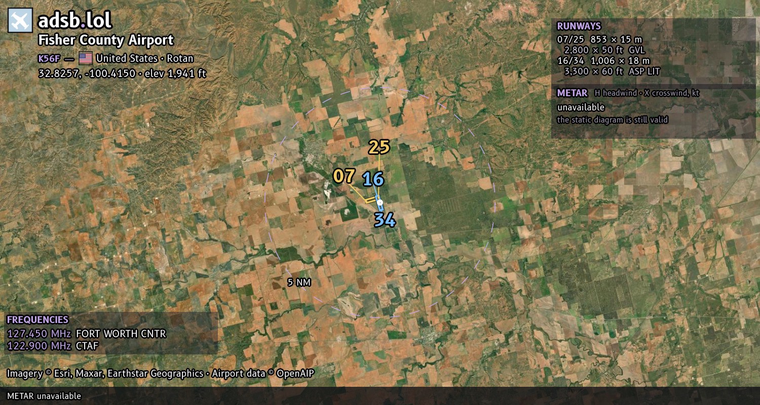 Satellite map with the runway layout of Fisher County Airport (K56F)