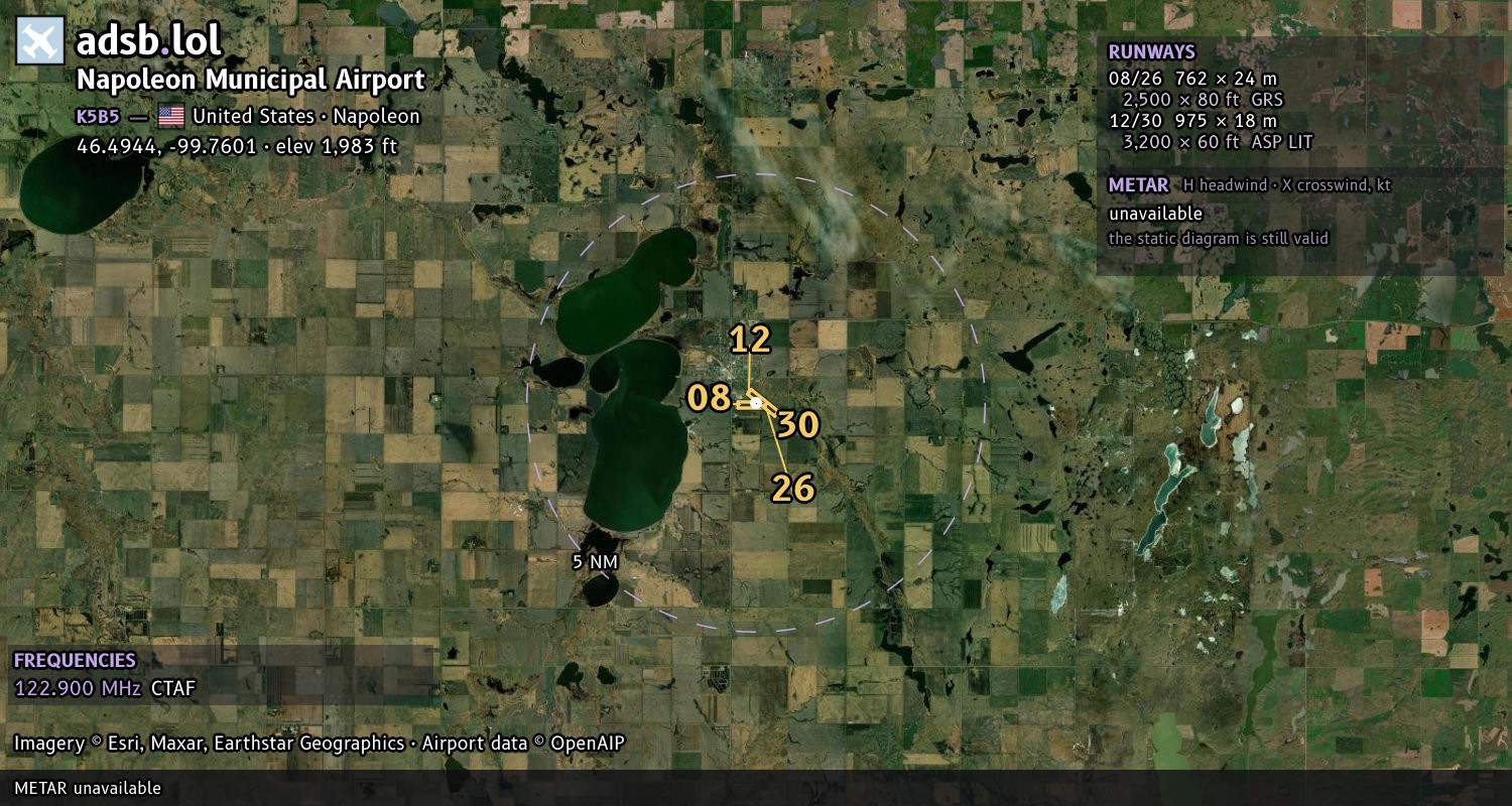 Satellite map with the runway layout of Napoleon Municipal Airport (K5B5)