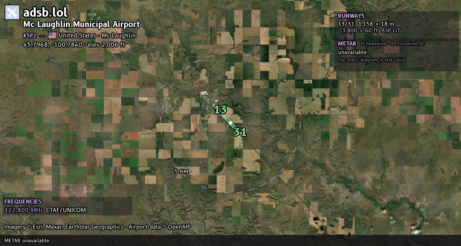 Satellite map with the runway layout of Mc Laughlin Municipal Airport (K5P2)
