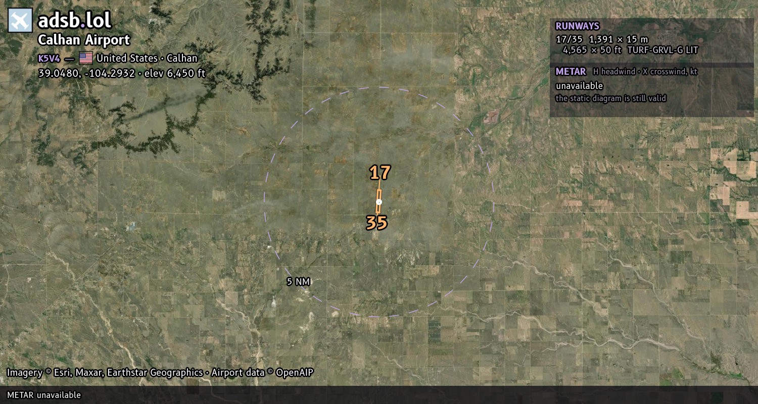 Satellite map with the runway layout of Calhan Airport (K5V4)