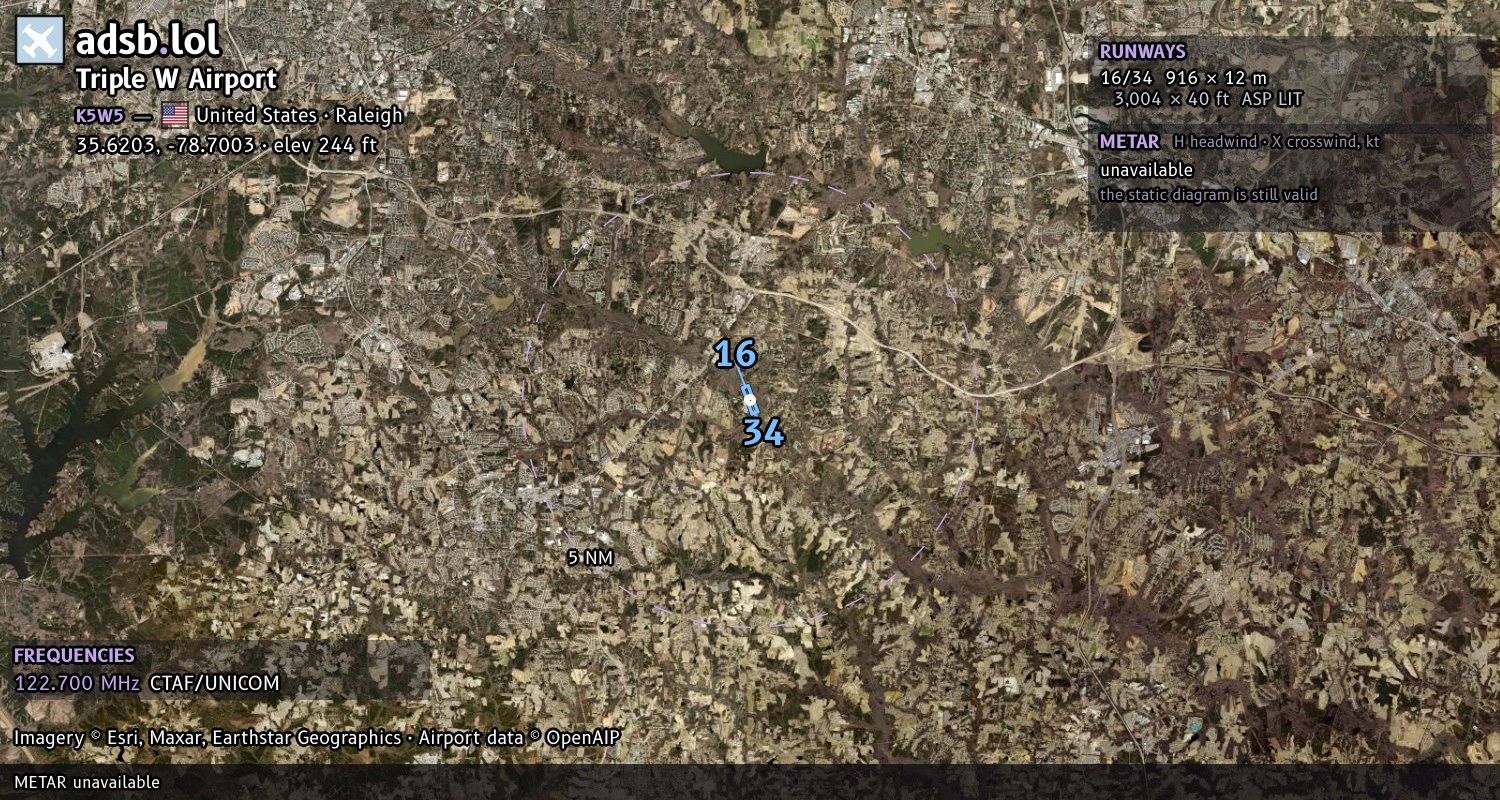 Satellite map with the runway layout of Triple W Airport (K5W5)