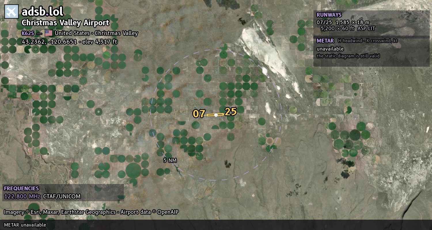 Satellite map with the runway layout of Christmas Valley Airport (K62S)