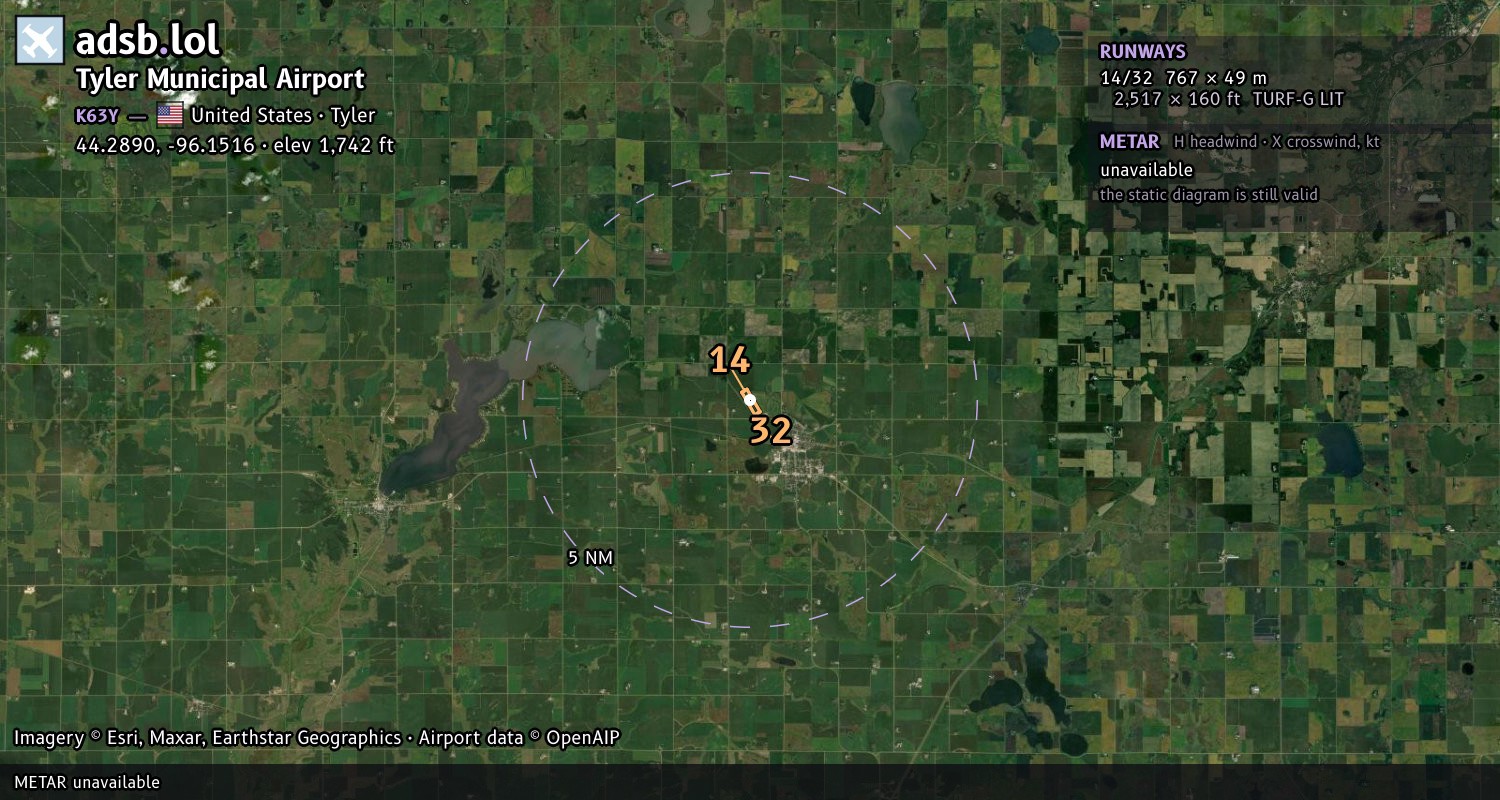 Satellite map with the runway layout of Tyler Municipal Airport (K63Y)