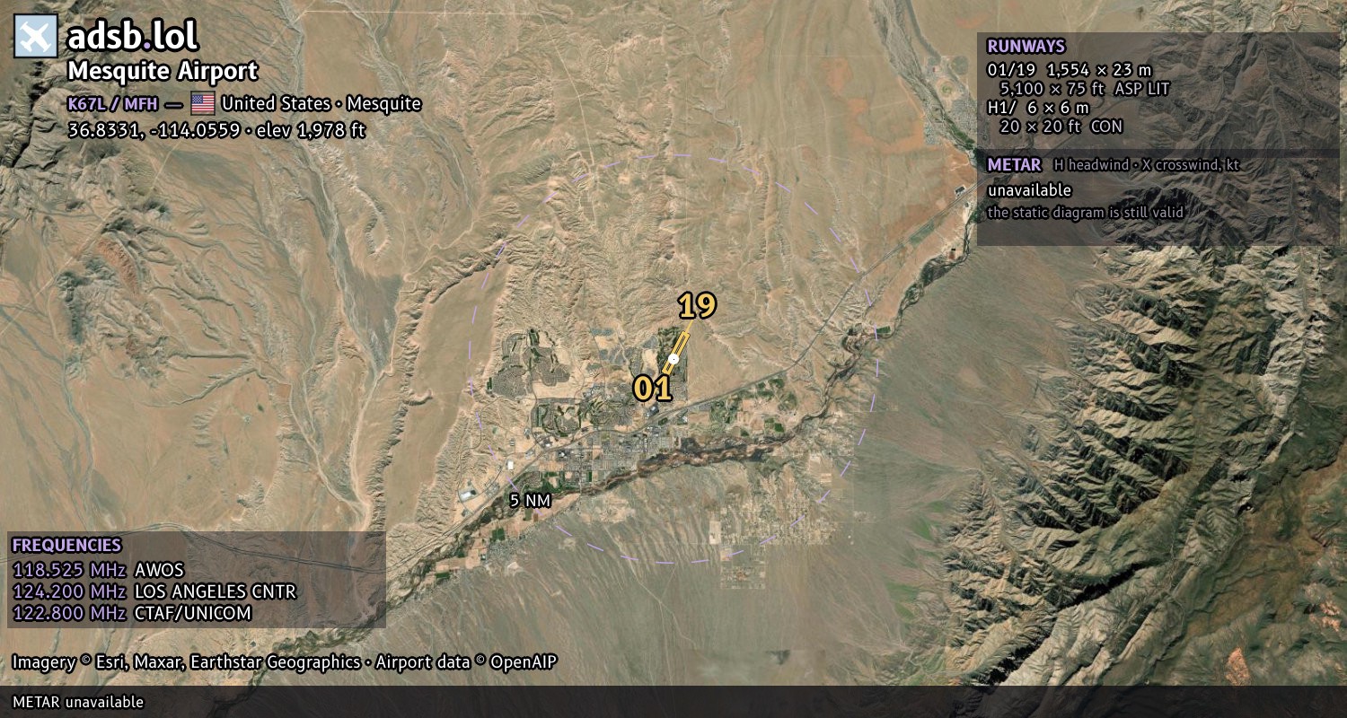 Satellite map with the runway layout of Mesquite Airport (K67L)