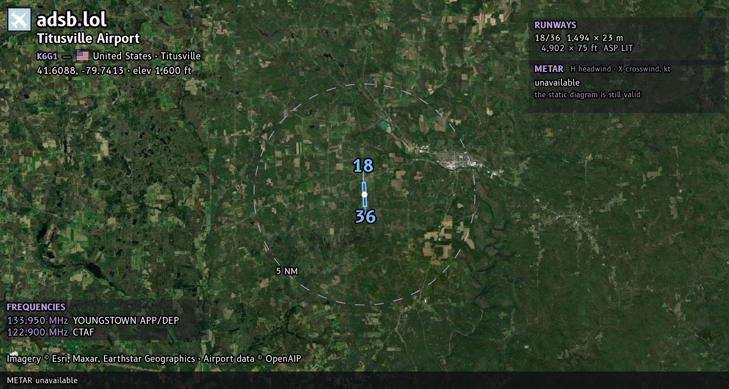 Satellite map with the runway layout of Titusville Airport (K6G1)