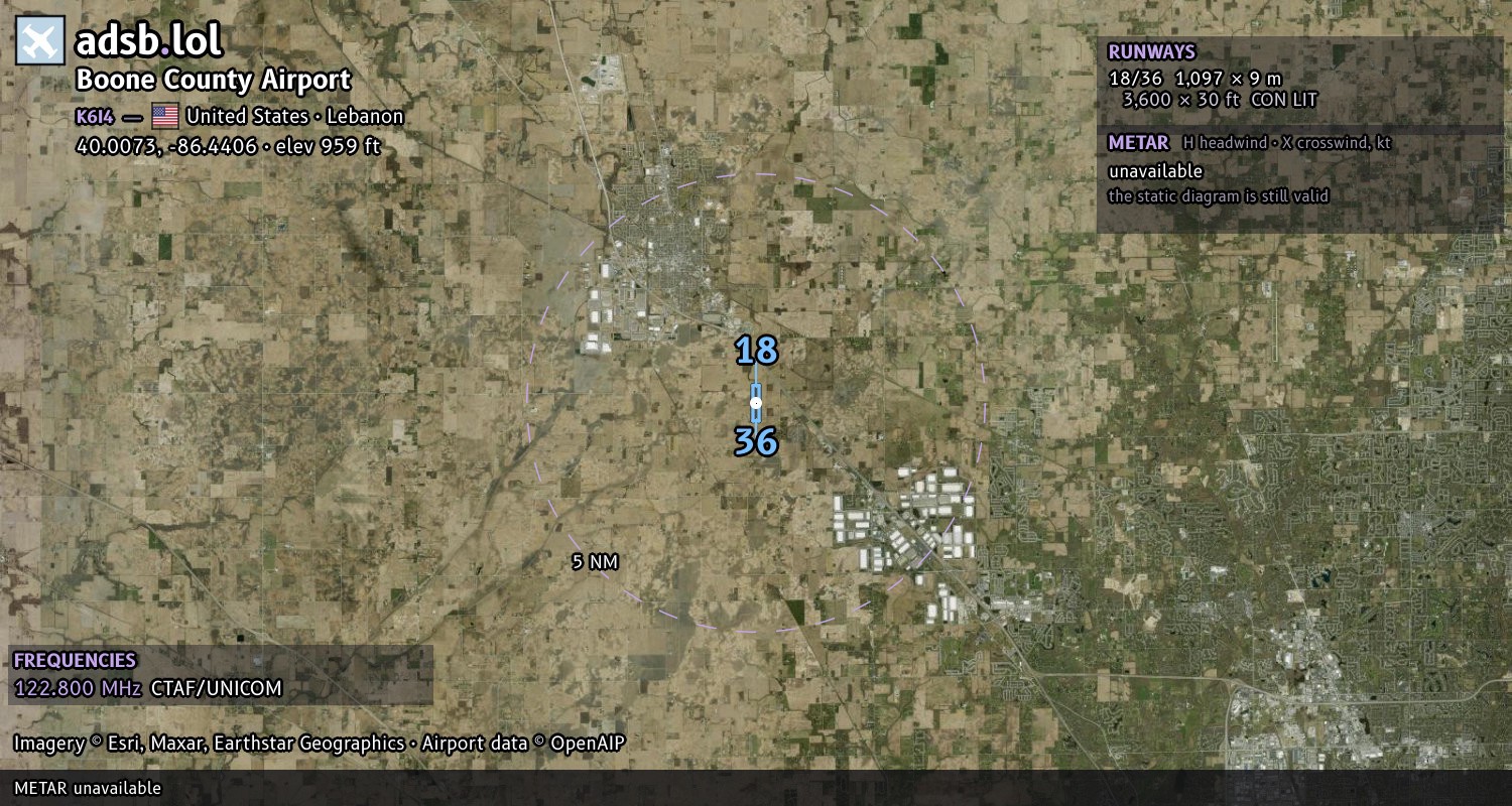 Satellite map with the runway layout of Boone County Airport (K6I4)