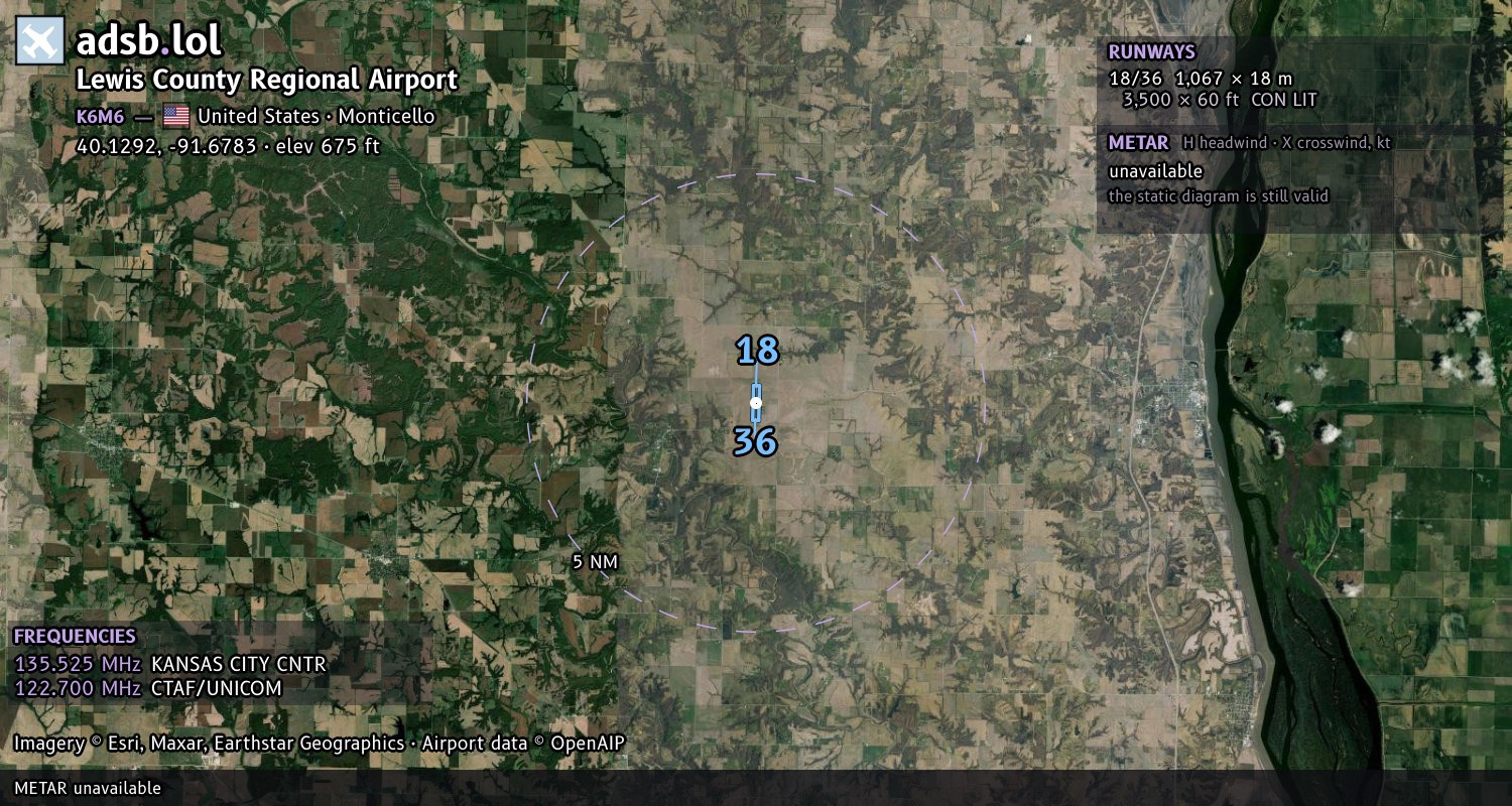 Satellite map with the runway layout of Lewis County Regional Airport (K6M6)