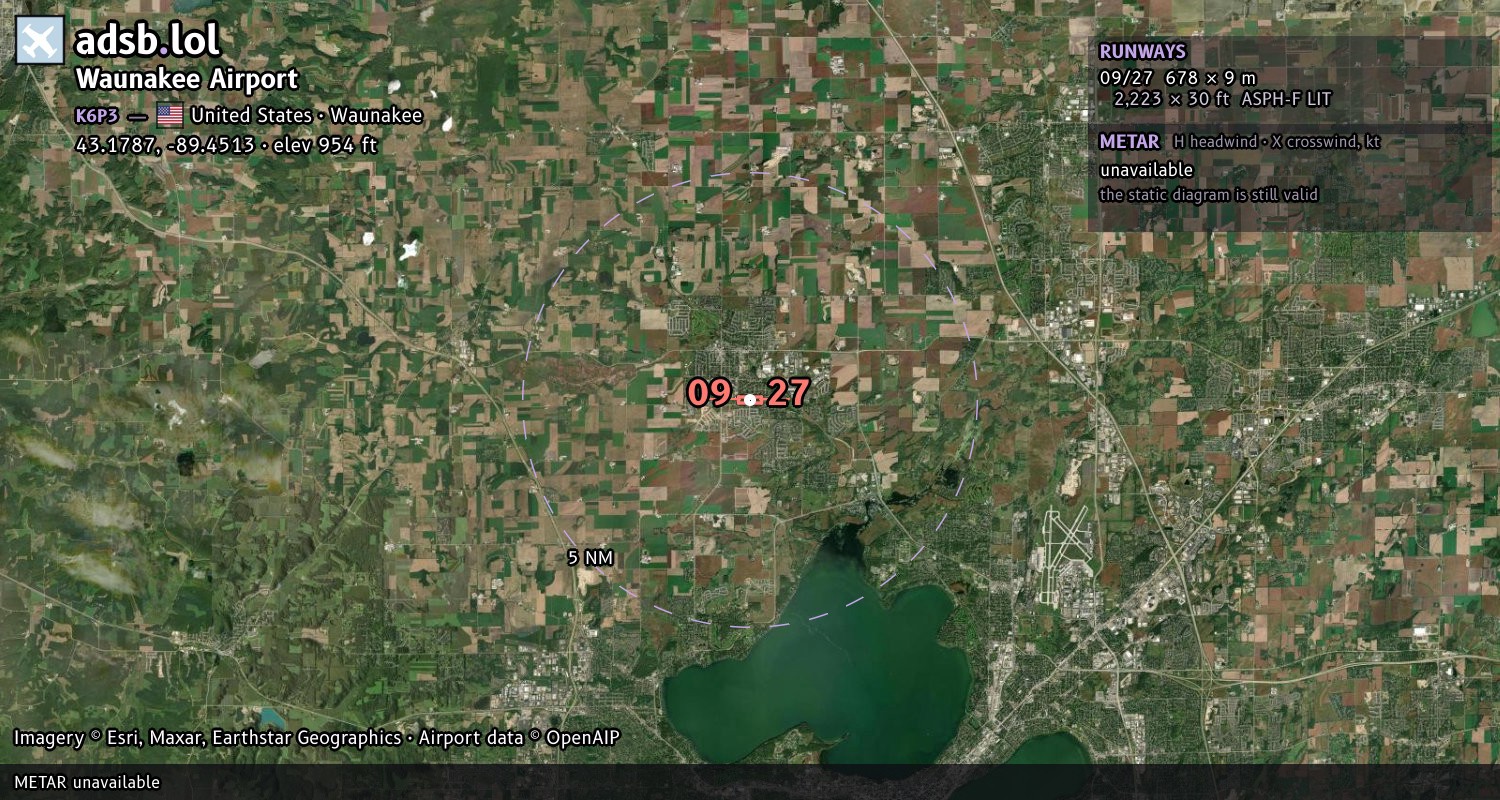 Satellite map with the runway layout of Waunakee Airport (K6P3)