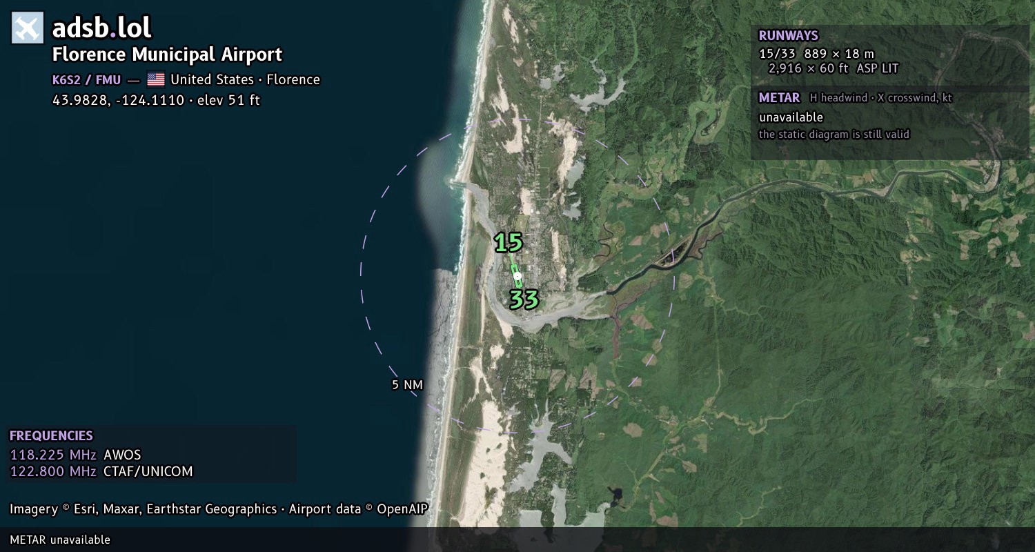 Satellite map with the runway layout of Florence Municipal Airport (K6S2)