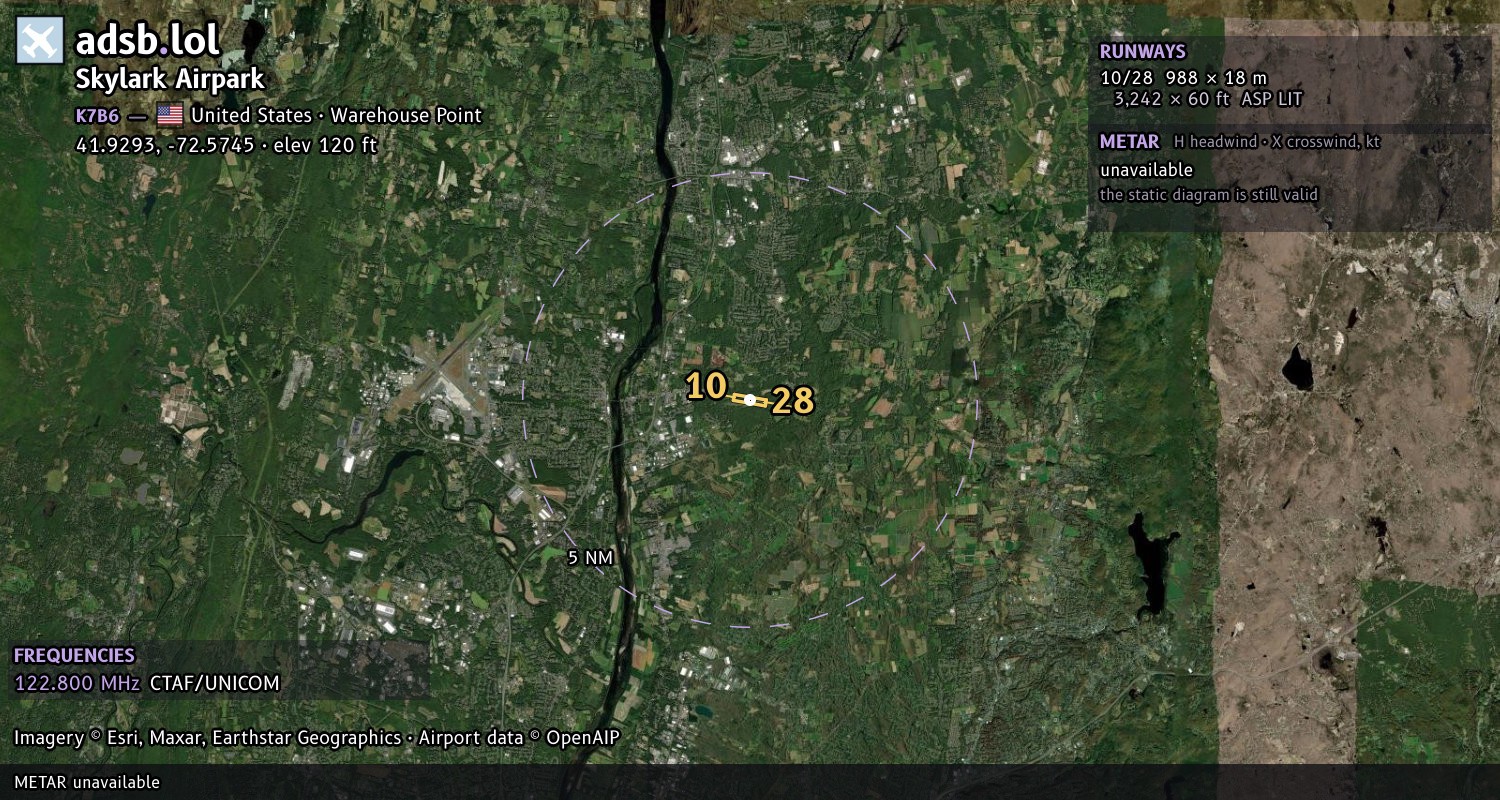 Satellite map with the runway layout of Skylark Airpark (K7B6)