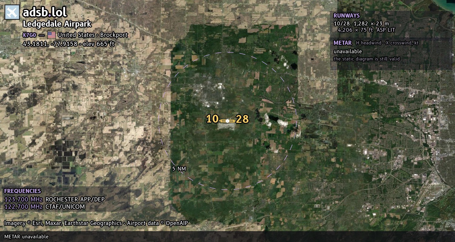 Satellite map with the runway layout of Ledgedale Airpark (K7G0)