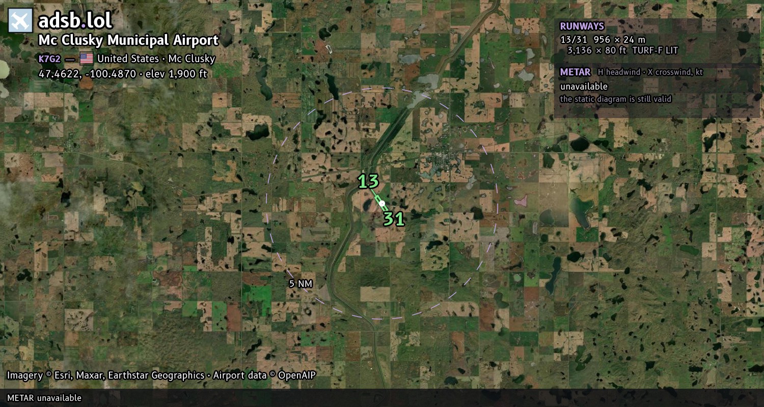 Satellite map with the runway layout of Mc Clusky Municipal Airport (K7G2)