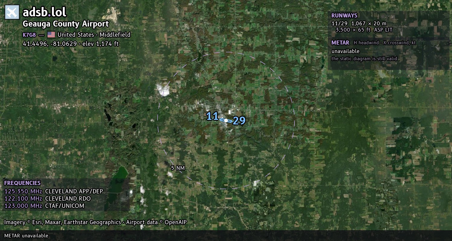 Satellite map with the runway layout of Geauga County Airport (K7G8)