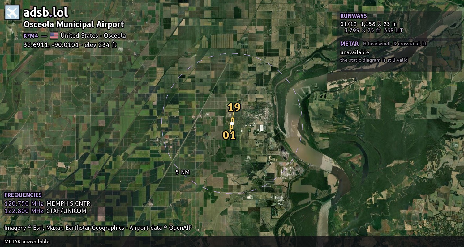 Satellite map with the runway layout of Osceola Municipal Airport (K7M4)