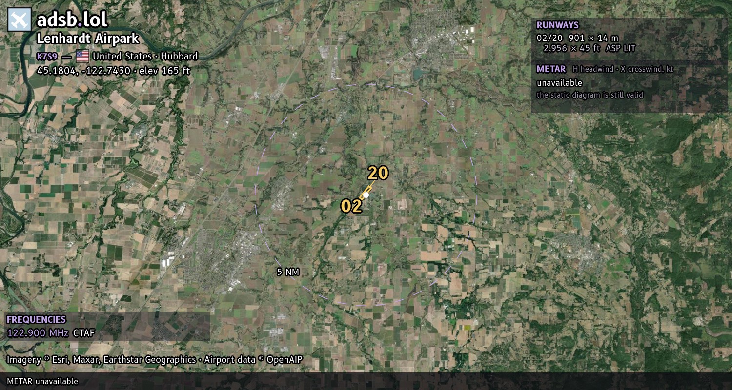 Satellite map with the runway layout of Lenhardt Airpark (K7S9)