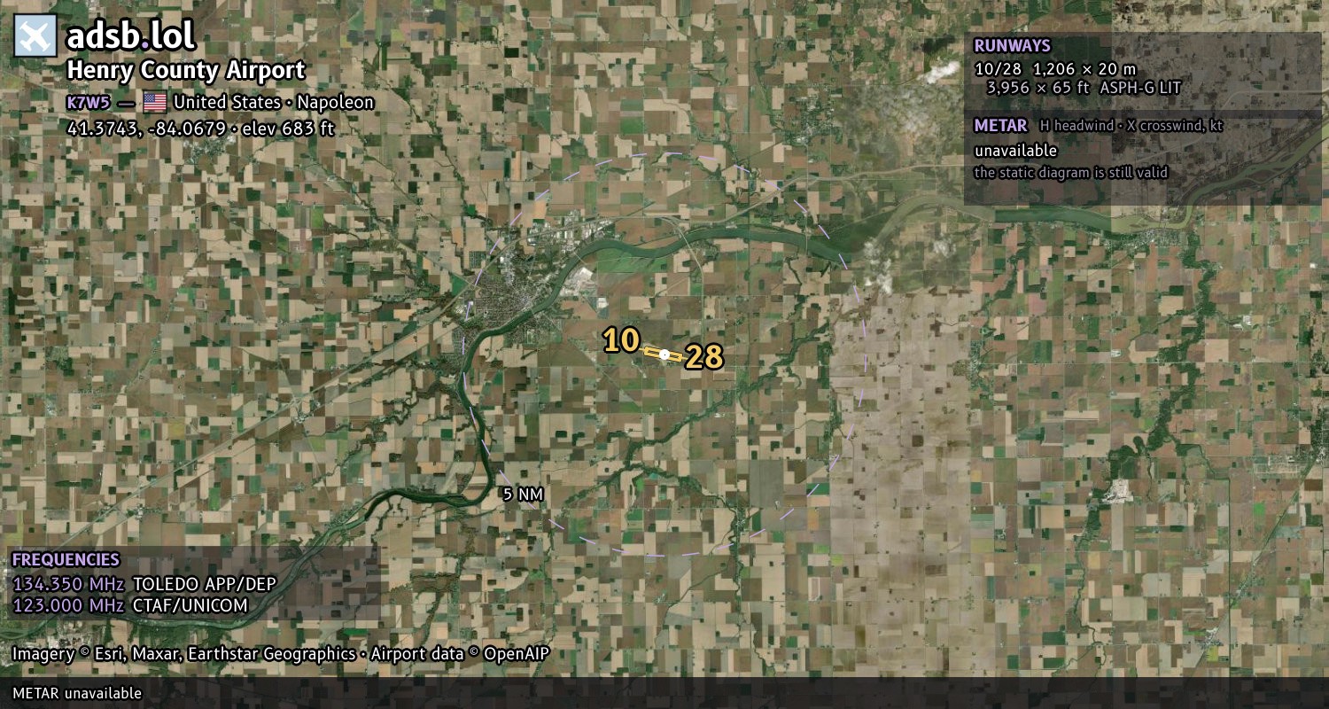Satellite map with the runway layout of Henry County Airport (K7W5)