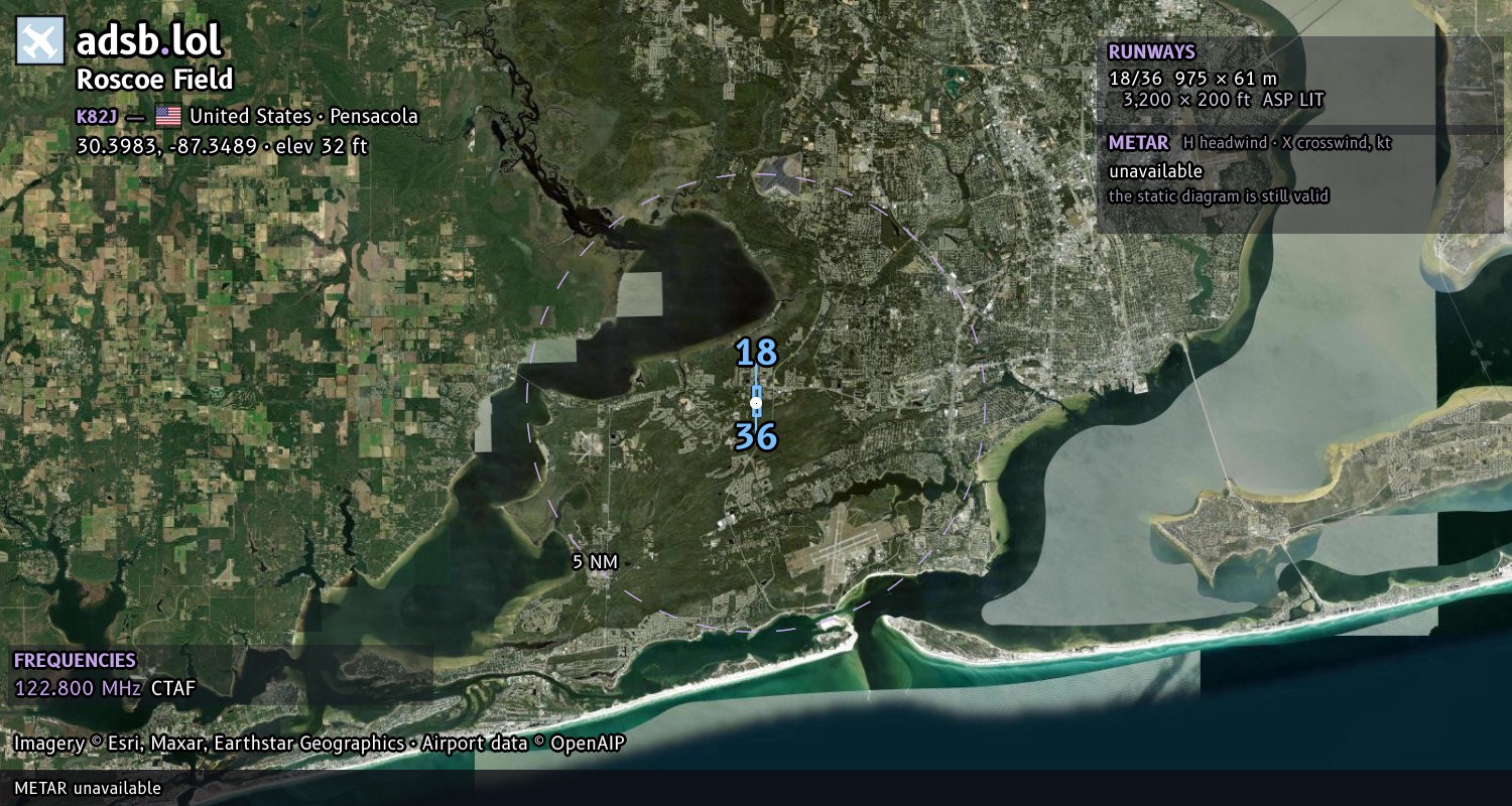 Satellite map with the runway layout of Roscoe Field (K82J)