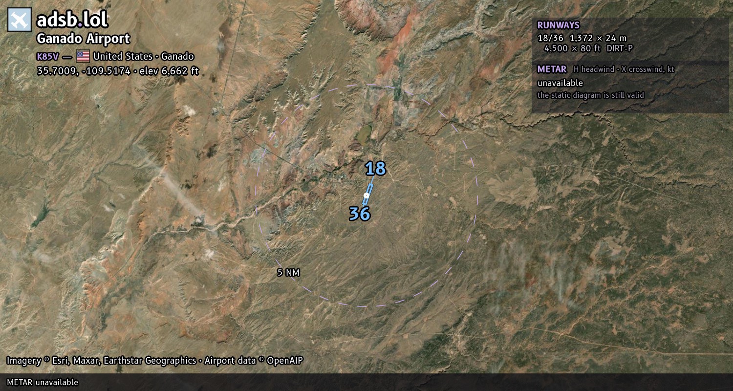 Satellite map with the runway layout of Ganado Airport (K85V)