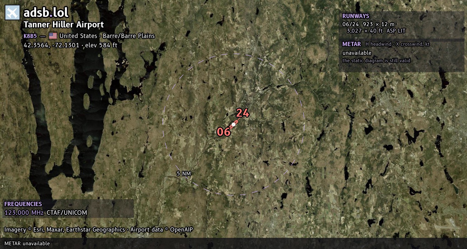 Satellite map with the runway layout of Tanner Hiller Airport (K8B5)