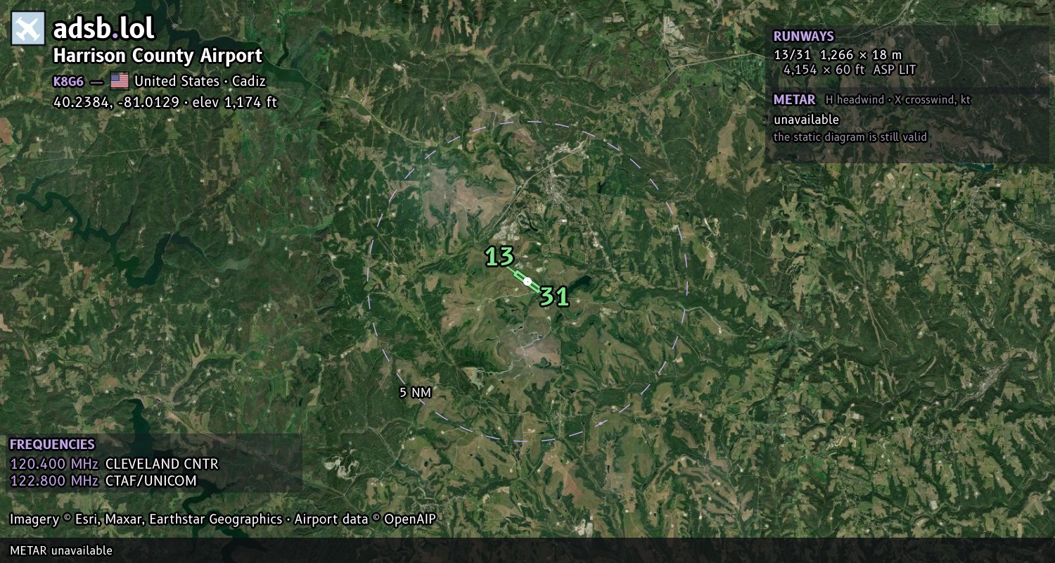 Satellite map with the runway layout of Harrison County Airport (K8G6)