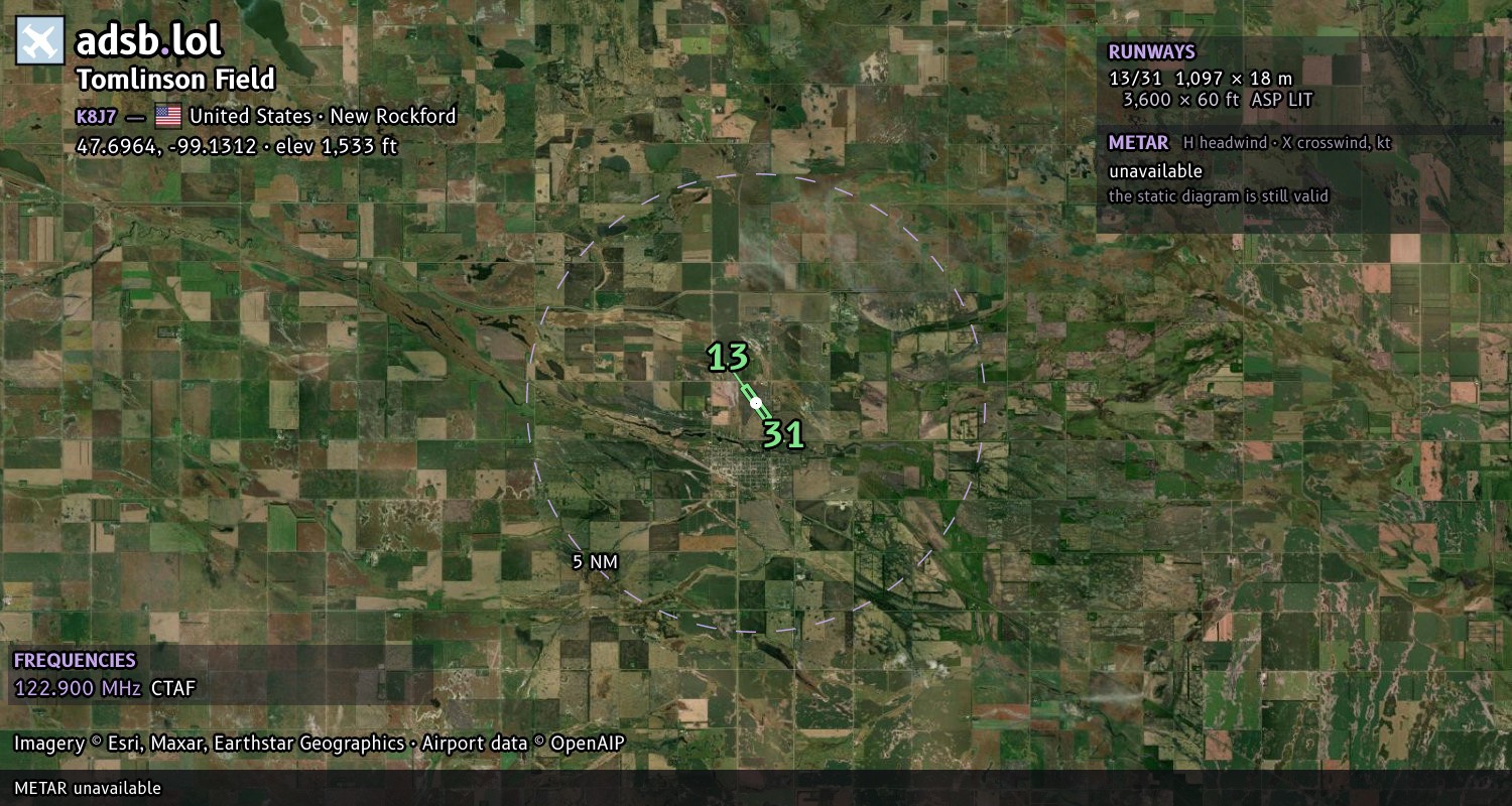 Satellite map with the runway layout of Tomlinson Field (K8J7)