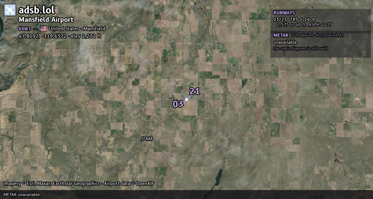 Satellite map with the runway layout of Mansfield Airport (K8W3)