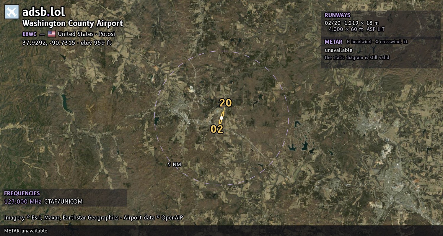 Satellite map with the runway layout of Washington County Airport (K8WC)