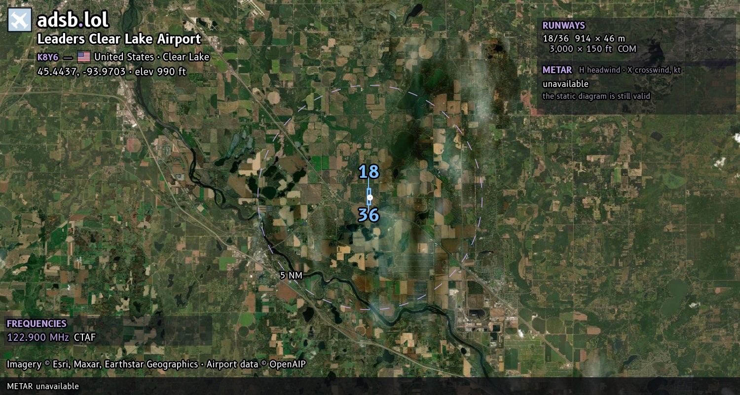 Satellite map with the runway layout of Leaders Clear Lake Airport (K8Y6)