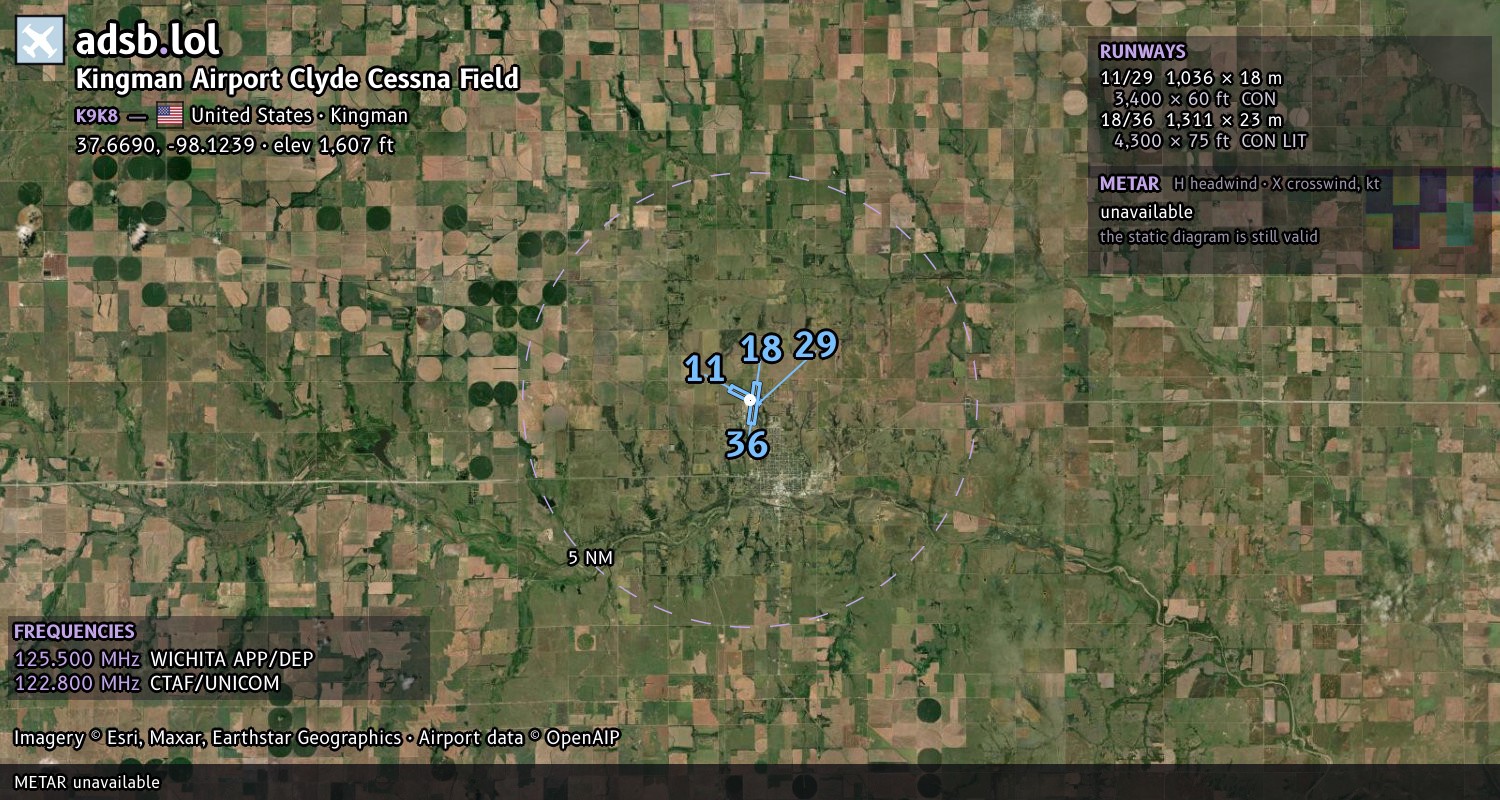 Satellite map with the runway layout of Kingman Airport Clyde Cessna Field (K9K8)