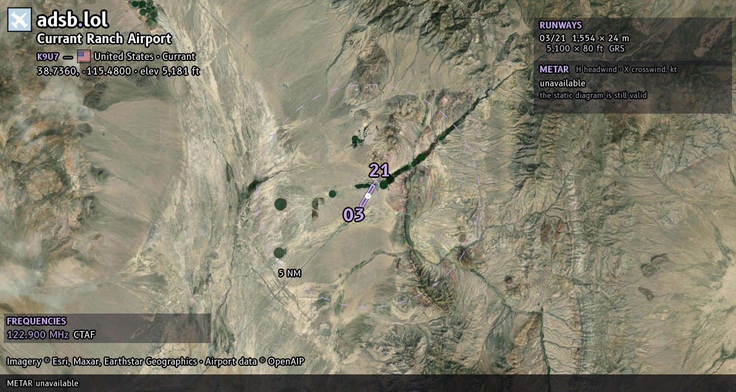 Satellite map with the runway layout of Currant Ranch Airport (K9U7)